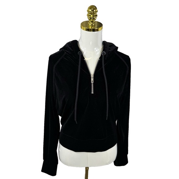 NWOT Rag & Bone Black Velvet Cropped Zip Long Sleeve Hoodie Jacket‎ Medium $250 - Picture 1 of 16